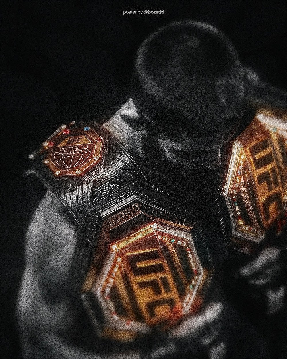 Close-up championship belts poster in dramatic low light