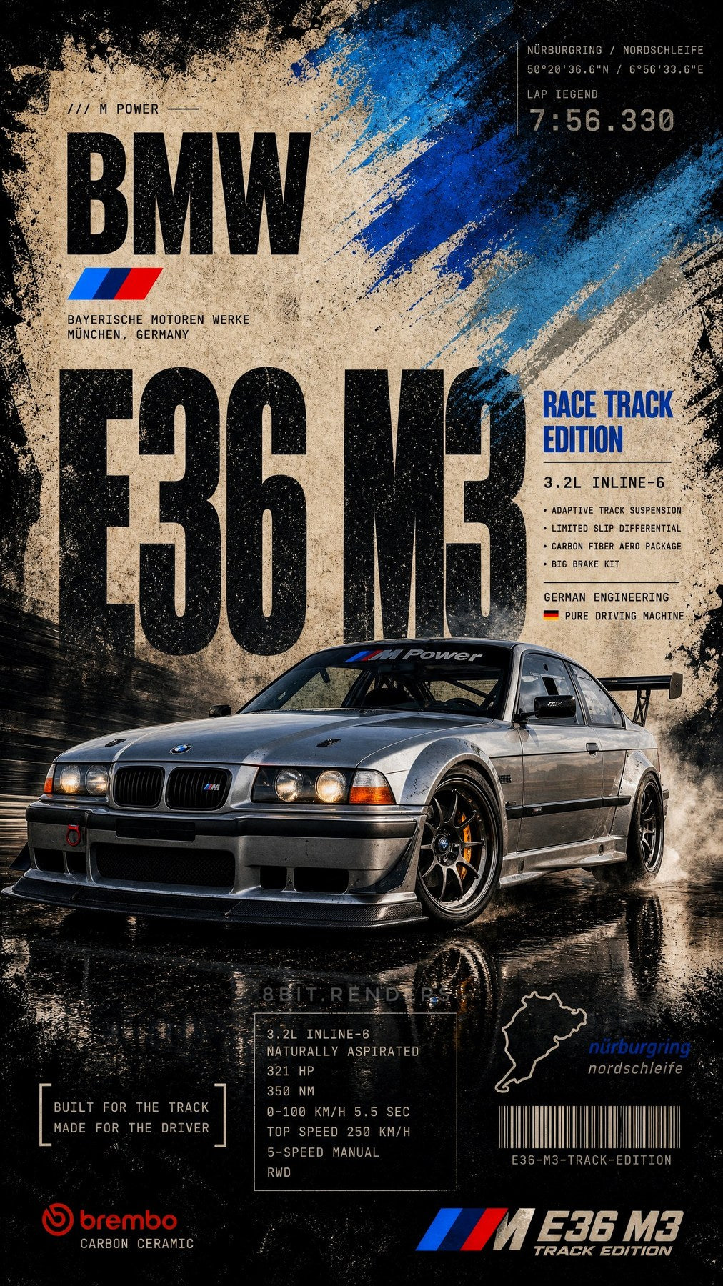 BMW E36 M3 car-culture poster print