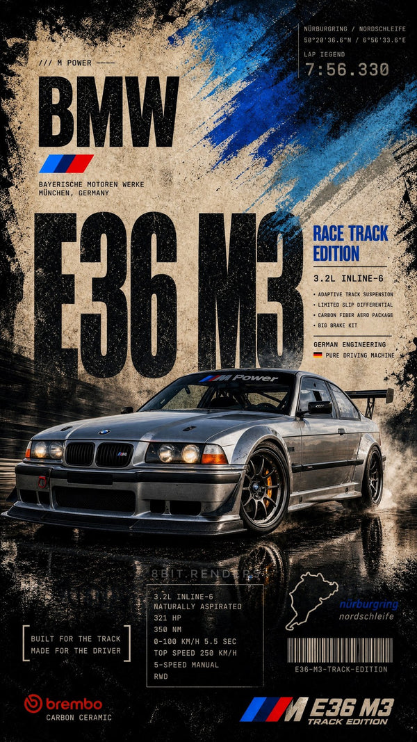 BMW E36 M3 car-culture poster print